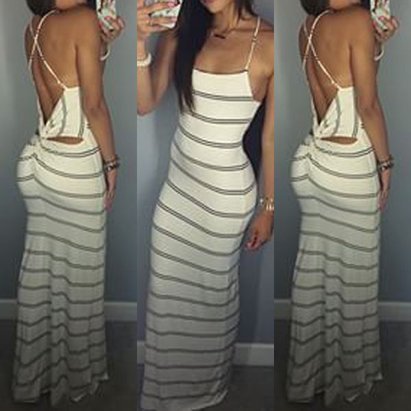 striped backless maxi dress