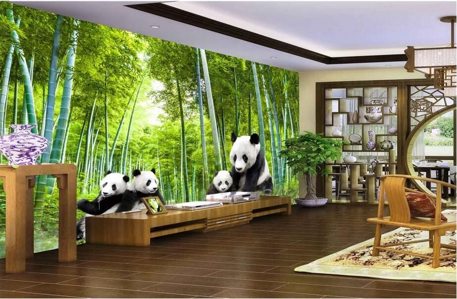 3d Room Wallpaer Custom Mural Photo Panda Bamboo Landscape