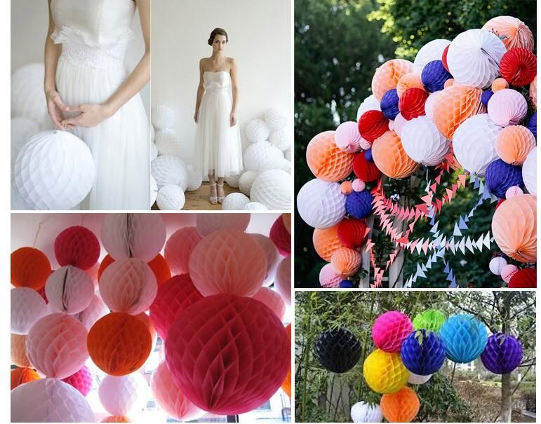 5pcs Tissue Paper Pom Poms Honeycomb Balls Hanging Lanterns Wedding Party Decor 