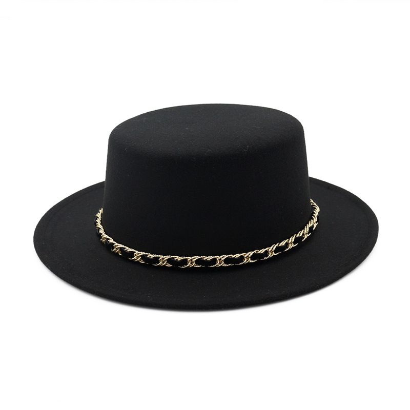 black flat wide brim hat