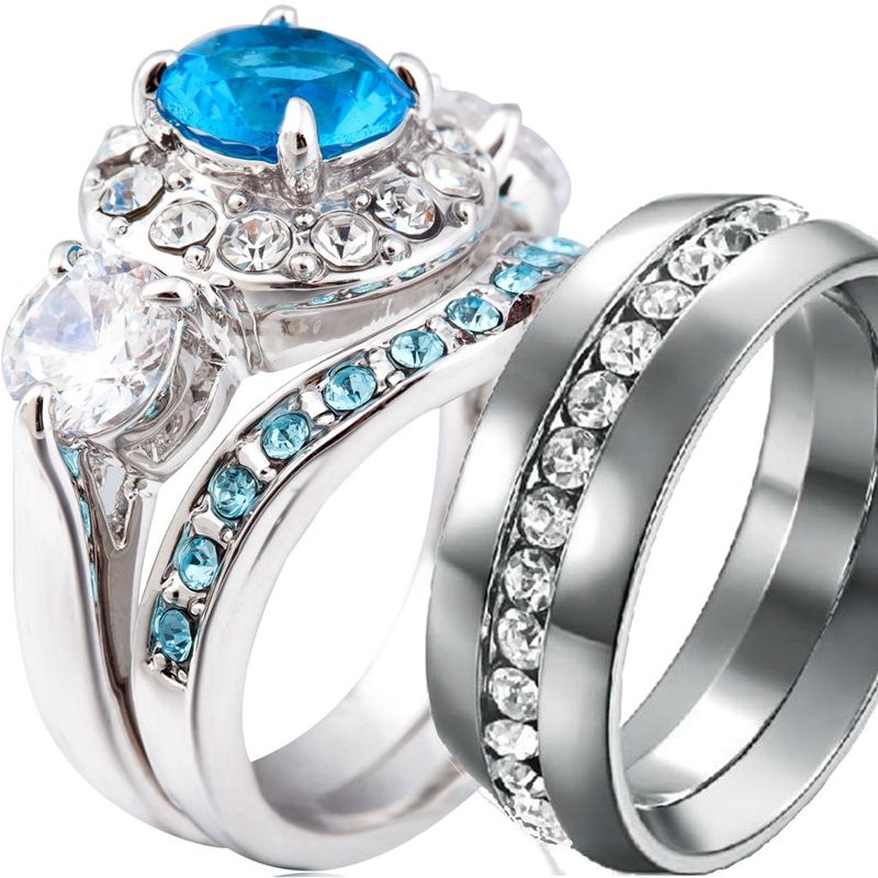 2020 Sz 5 15 Wedding Engagement Ring Band Set Blue Sapphire