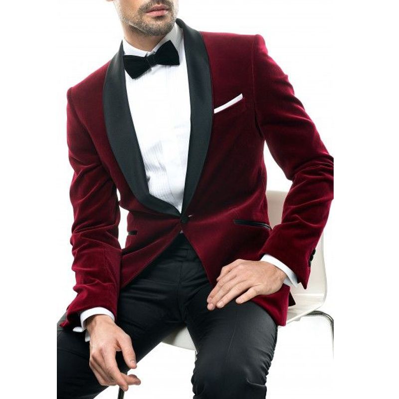 Compra Trajes De Hombre De Color Burdeos Chaqueta De Solapa Con Chal Negro  Ajuste De Un Botón Esmoquin De Dos Piezas Para Novios De Boda Pantalones +  Chaqueta Barato | Entrega Rápida