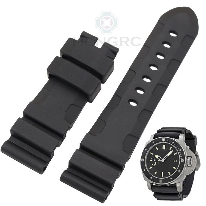 PAM00389 24mm Watch Bands Strap Mens Black Silicone Rubber Sport Diving