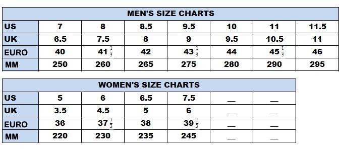 Y 3 Shoes Size Chart