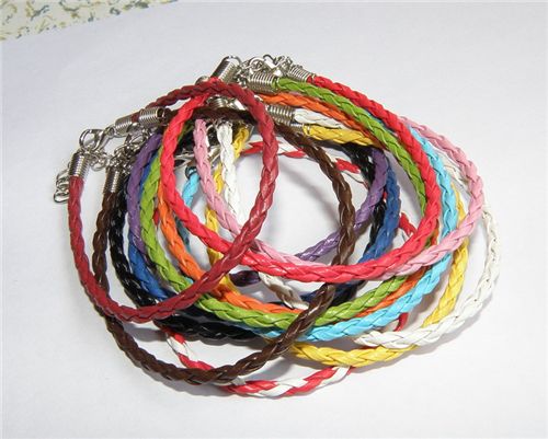 Unisex Braid Leather Bracelets Anklets Rope 8 inch With 2 Inch Ext Lobster Catch 