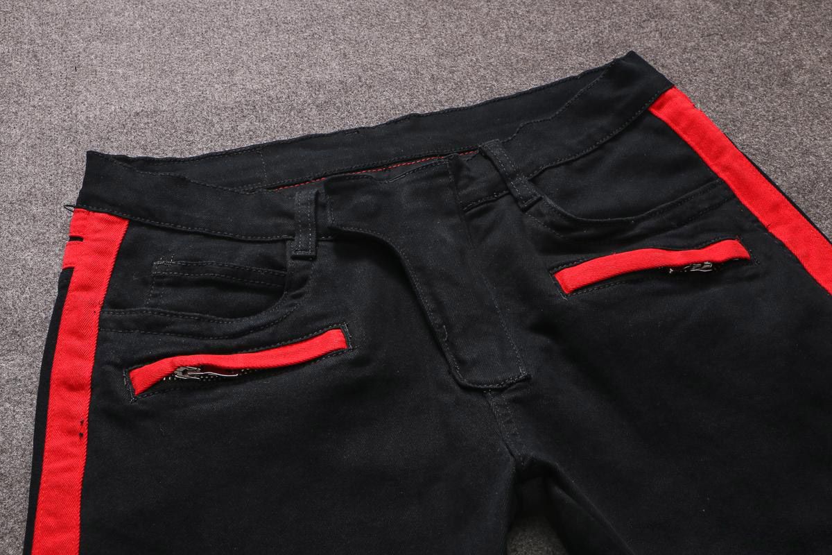 biker jeans with red stripe