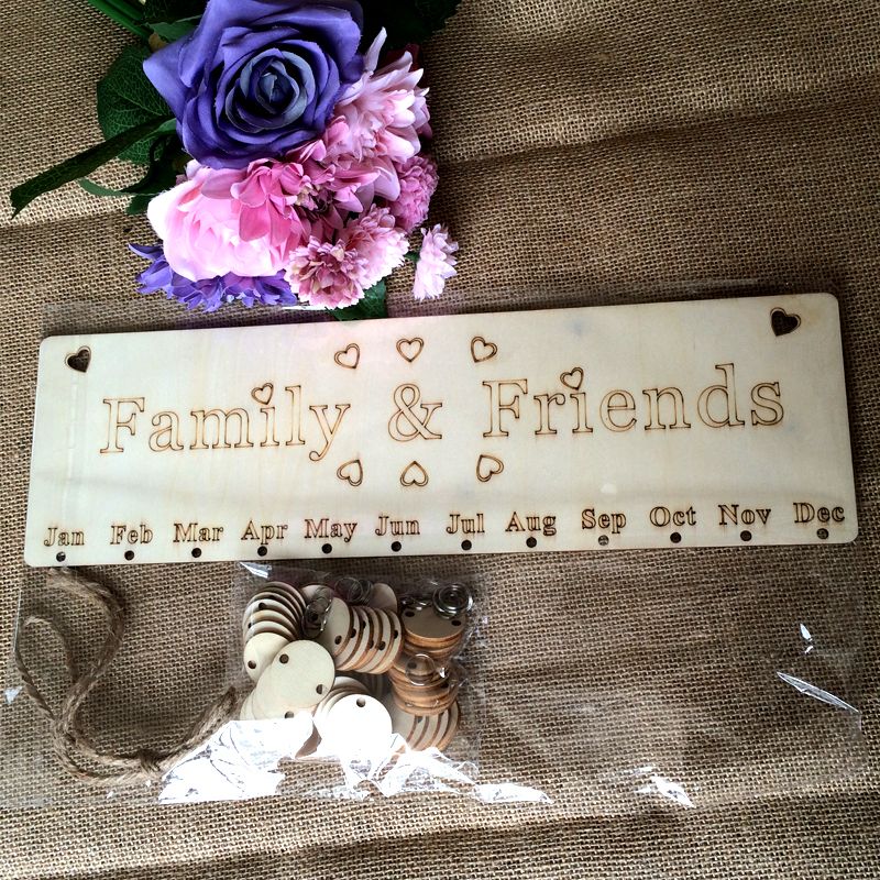 1pc Amis Famille DIY Calendrier Hanging en Bois Plaque Anniversaire Rappel Calendrier Anniversaire Anniversaire Conseil Hanging Home Decor