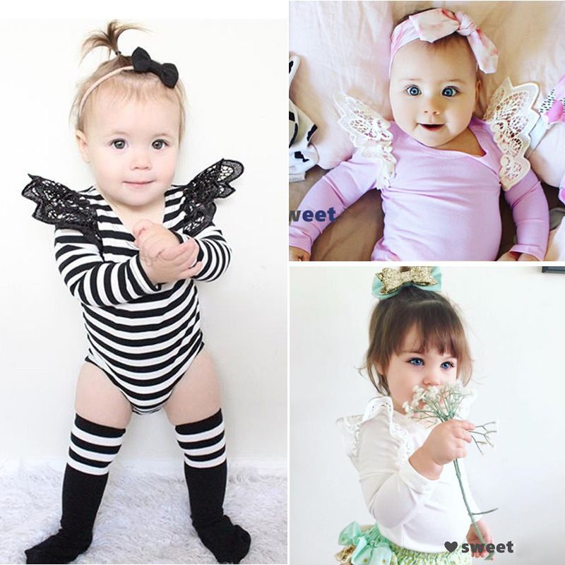 2020 Kids Romper Infant Cotton Striped Lace Rompers Toddler Jumpsuits