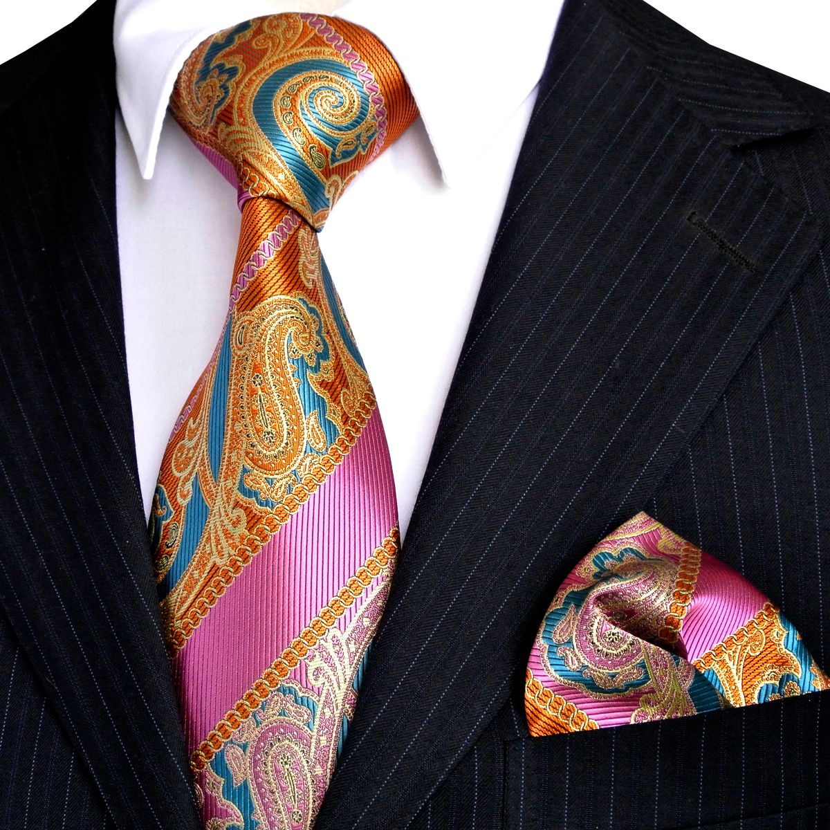 Cravate Et Poche Carré Ensemble Fleur Jaune Et Bleu à Motifs Fait 100% Soie Cravate Et Poche Carré Ensemble Fleur Jaune Et Bleu à Motifs Fait 100% Soie