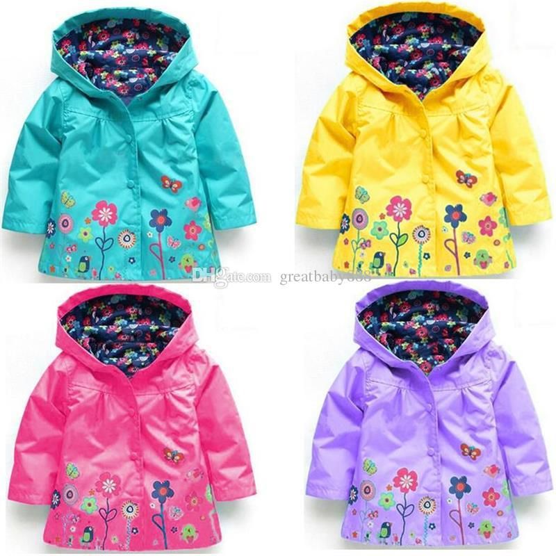 Girls Flower Raincoat Kids Fashion Clothes Winter Baby Hooded Tench