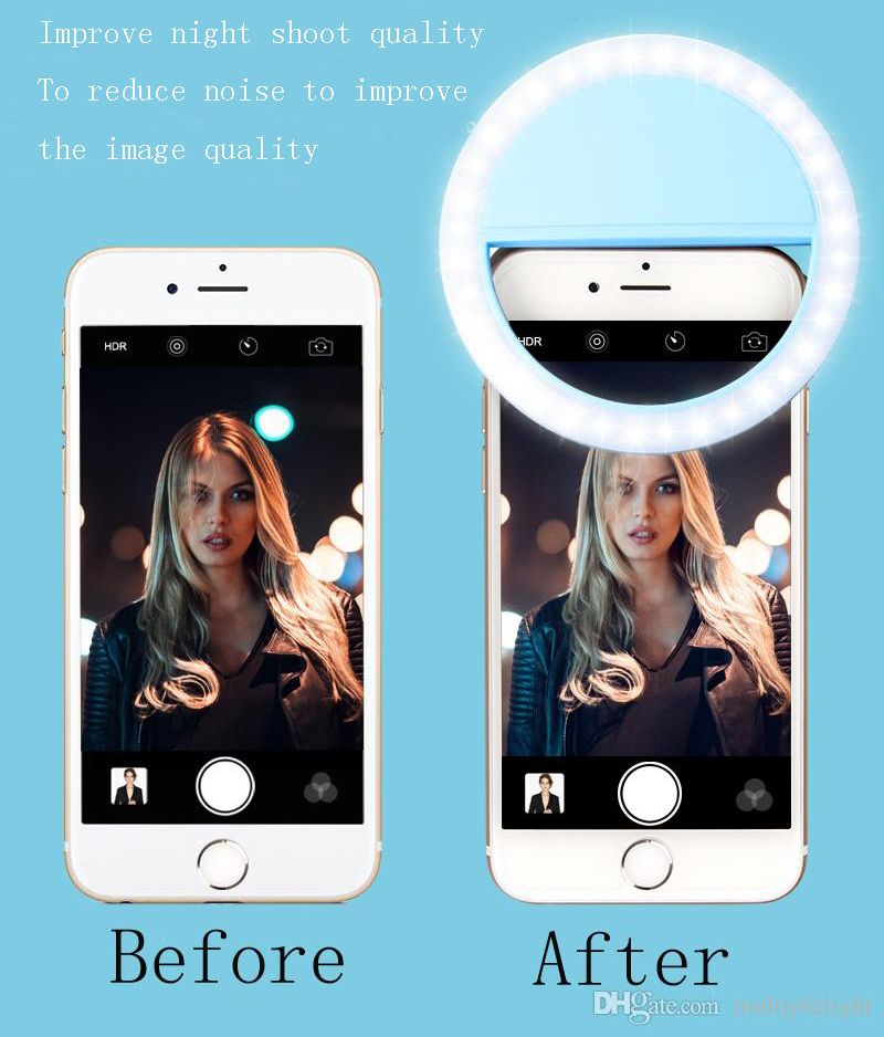 Clip-on led selfie anillo luz círculo forma redonda selfie llevado proyector luz flash