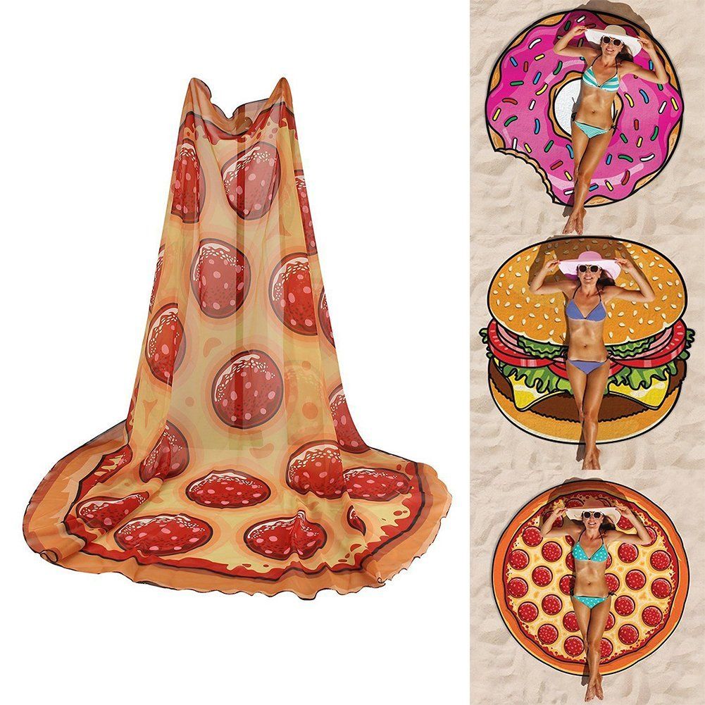 2021 150cm Round Yoga Mat Picnic Blanket Pizza Hamburger Donut Beach Shower Towel Blanket Printed Bath Towel From Tass