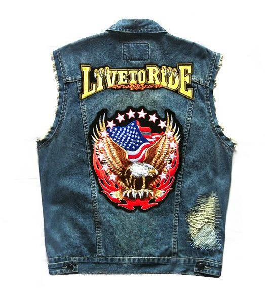 Eagle Flag Pattern Design Patch Motorcycle Denim Vest Mens Vintage