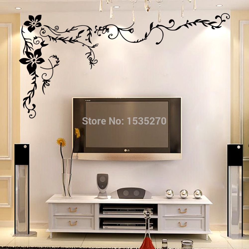 Wonderful Flower Vine Wall Stickers For Home TV Background Wall Art 8461  DIY Black Beautiful Pattern Design Dropshipping