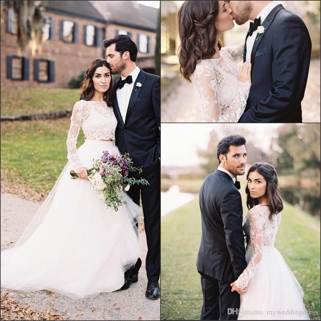 2 piece long sleeve wedding dress