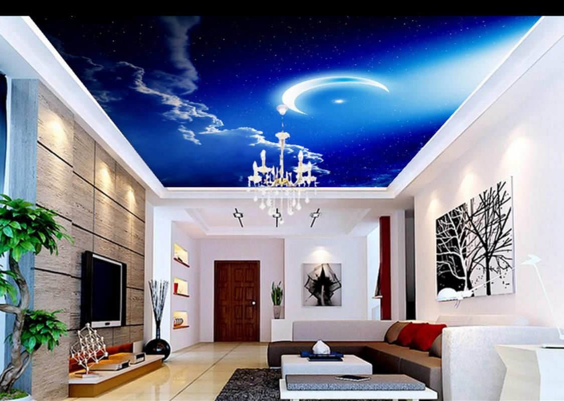 Sky Clouds Moon Wall Murals For Living Room Ceiling Wallpaper Murals Nonwoven Wallpaper 3d Ceiling Decoration Painting Wallpaper Hd Images Wallpaper