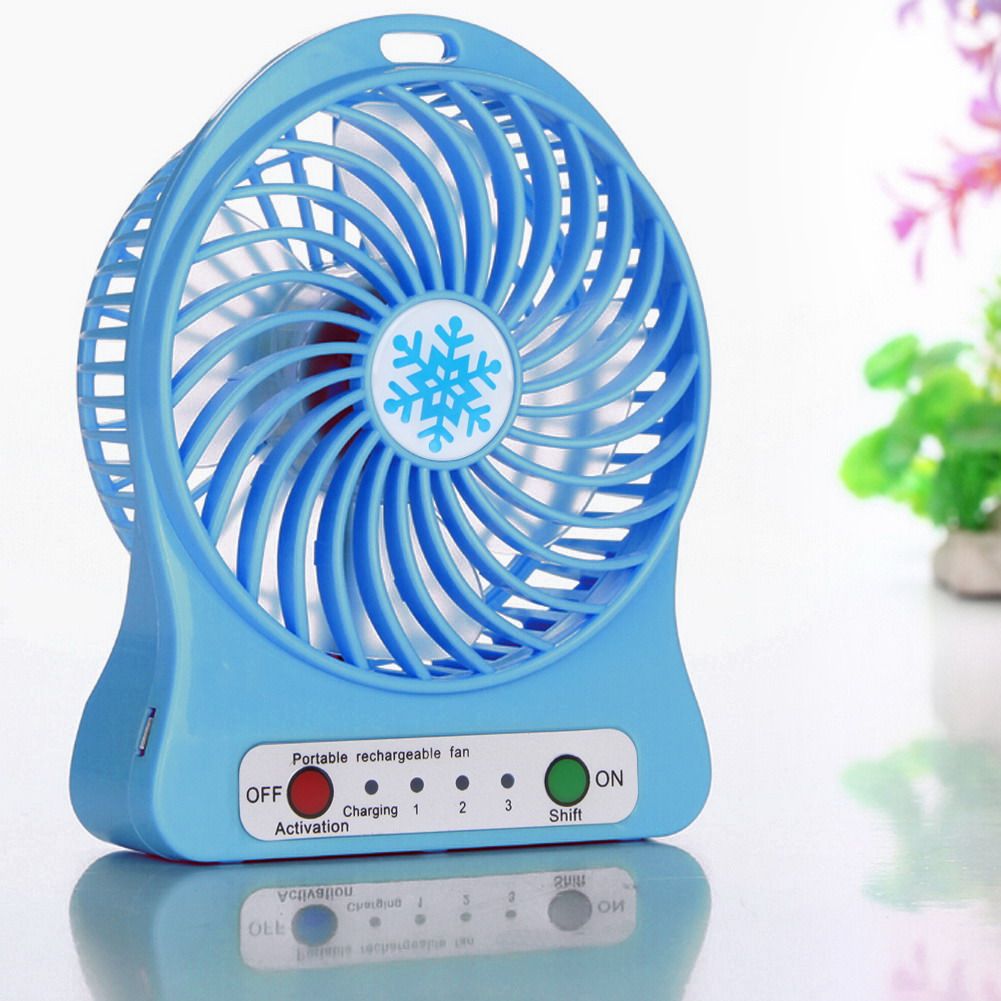 Blue Rcool Portable Rechargeable LED Light Fan Mini Air Cooler Desk USB 18650 Battery Fan