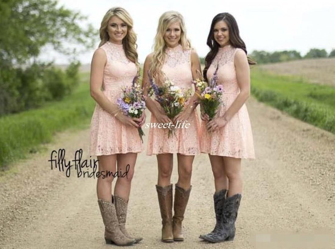 country style bridesmaids dresses with cowboy boots