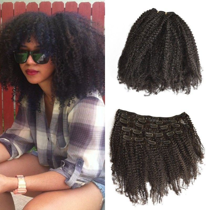 African American Afro Kinky Curly Clip In Human Hair Extension G