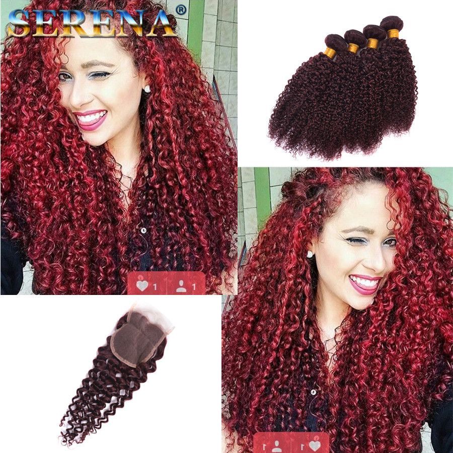2020 Peruvian Curly Hair Red 4 Bundles Jerry Curl Weave Human Hair