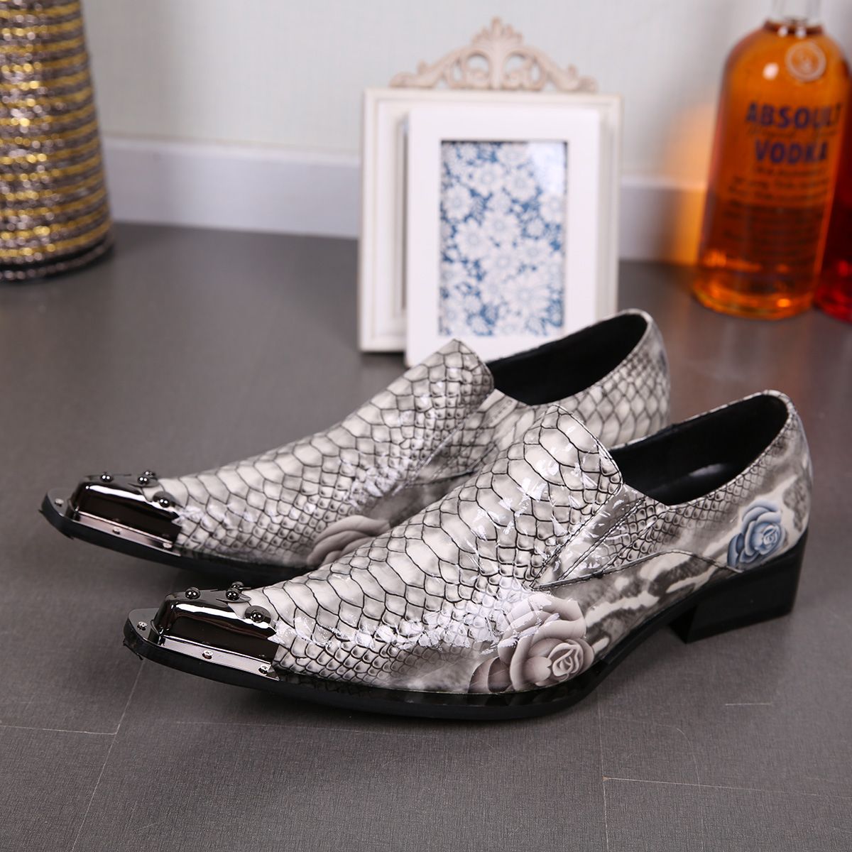 Italy Leather Snake Skin Shoes Men Mens Slide Shoe