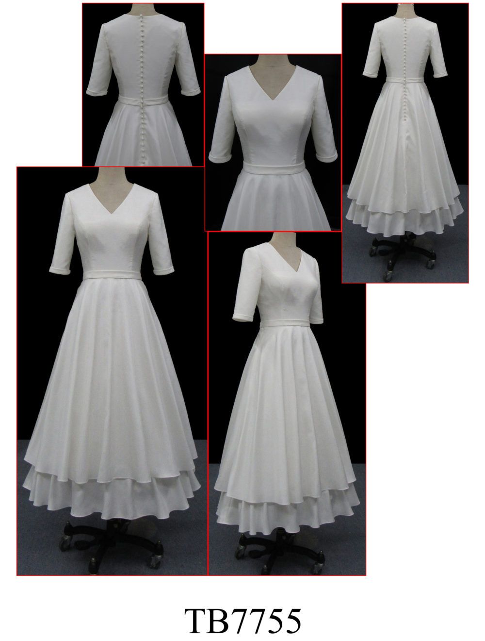 Discount Half Sleeves Vintage Tea Length Short Modest Wedding