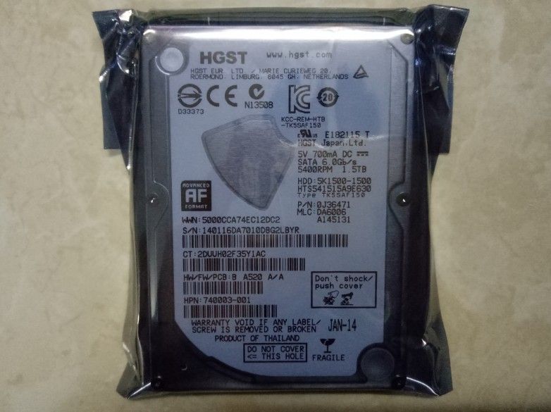 HGST HGST HTS541515A9E630 P/N:0J36471 MLC:DA6006 1.5TB 