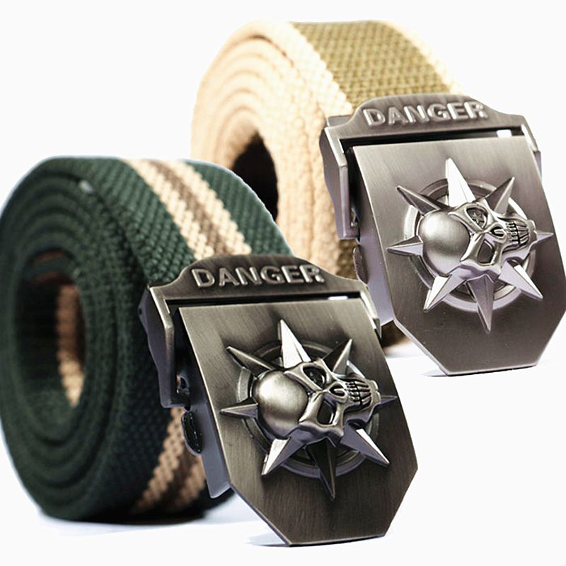 2018 Fashionable Men/'s Canvas Belt Skull Metal Style Tactics Woven Casual Outfit