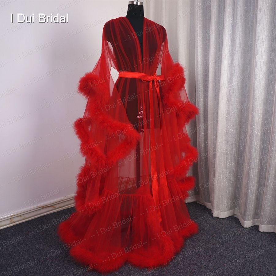 red feather gown