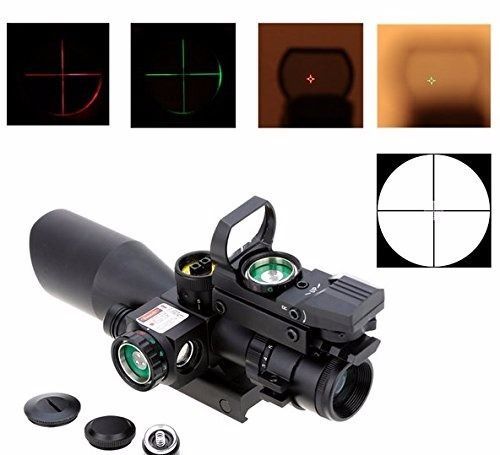 Tactical 2.5-10X40 Red Dot Sight Rifle Scope w/ Green Laser & Mini Reflex 3 MOA 