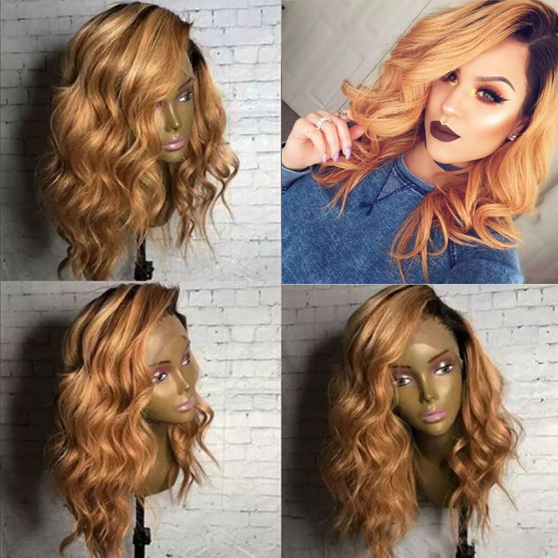 Natural Wave Glueless Ombre 1b 27 Lace Front Wavy Human Hair Wigs