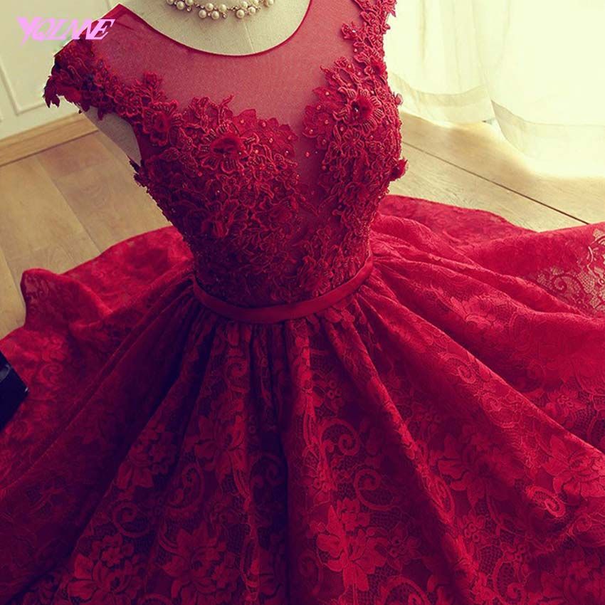Sin personal Banco acumular Elegantes vestidos de fiesta de regreso al rojo vino corto vestido de  fiesta Jewel encaje rebordear
