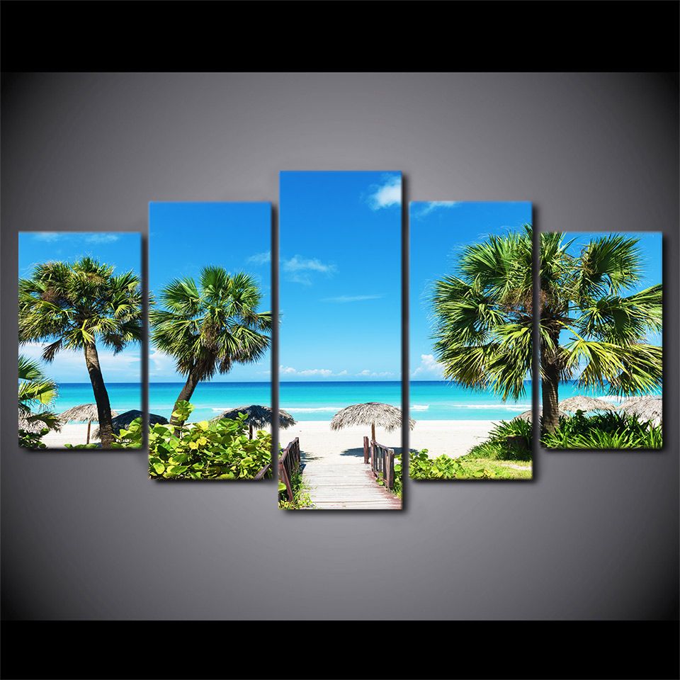 Acheter 5 Pieces Set Framed Imprime Plage Paysage Marin Peinture