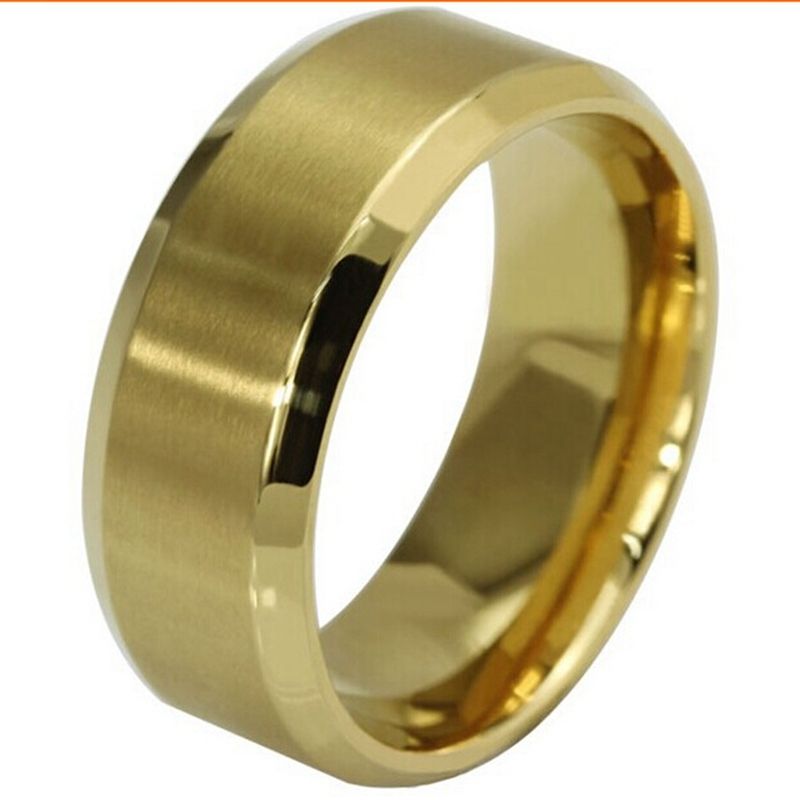 8MM 18K Gold Plated Stainless Steel Ring Band Size 7 15 Wedding