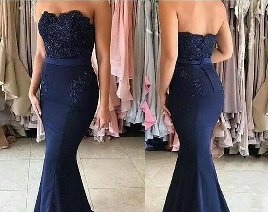 navy blue simple prom dress