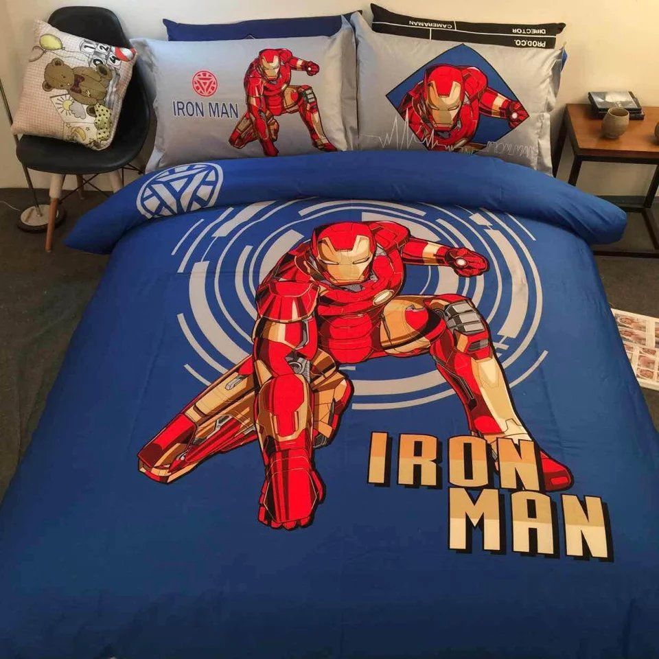 Cartoon Ironman Prints 100 Cotton Duvet Cover Sheet Set Queen