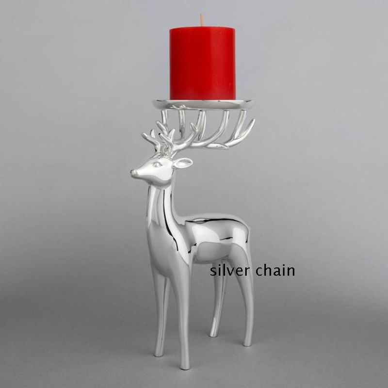 Metallo Argentato Antler Candela Candela Bastone Holder Cervo Deer Paese Casa 