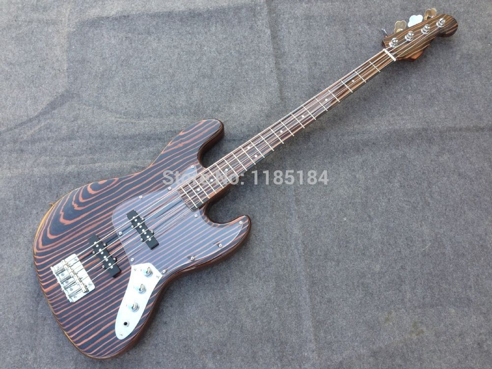 High Quality 4 Strings Zebra Wood Electric Bass Guitar Zebra Wood Neck