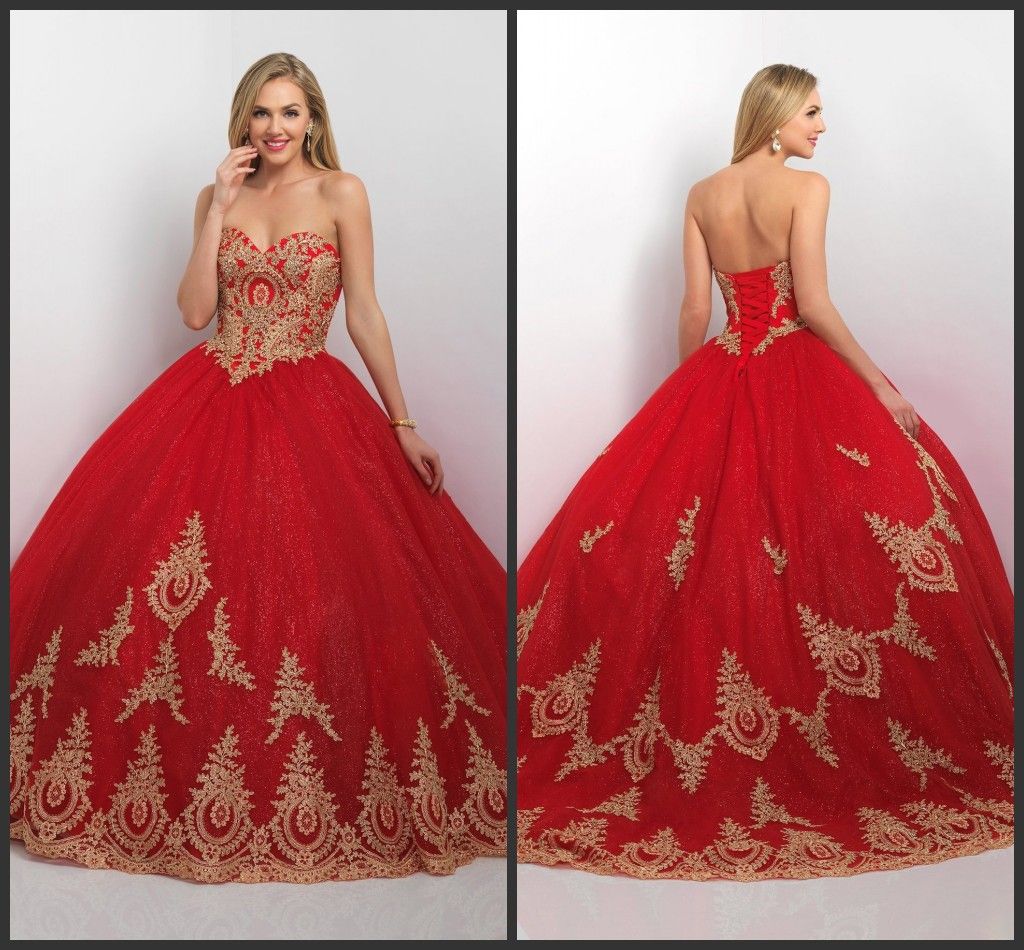 red and gold sweet 16 dresses