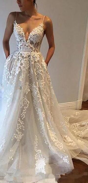 spaghetti strap wedding dress