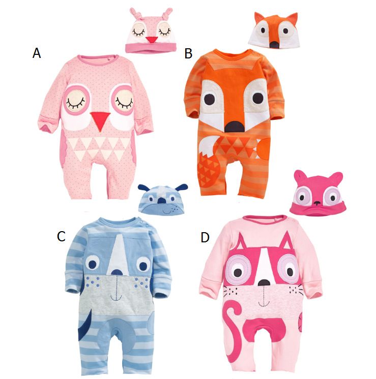 Acheter 2016 Nouveau Automne Bébé Renard Owl Romper à Manches Longues Dessin Animé Chat Chien Combinaisons Enfants Forme Animale Escalade Vêtements