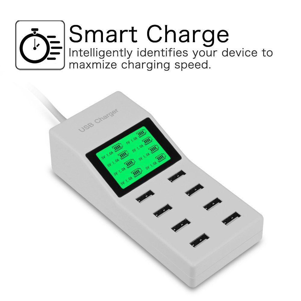 8 Multi-Port USB Adapter Desktop Wall Charger Smart LED Display Charging Station