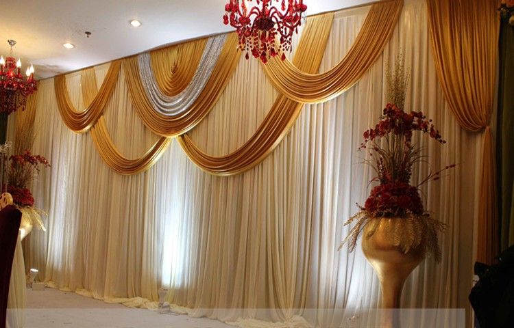 Top Rated 3x6m White And Gold Wedding Backdrop Curtain With Swag