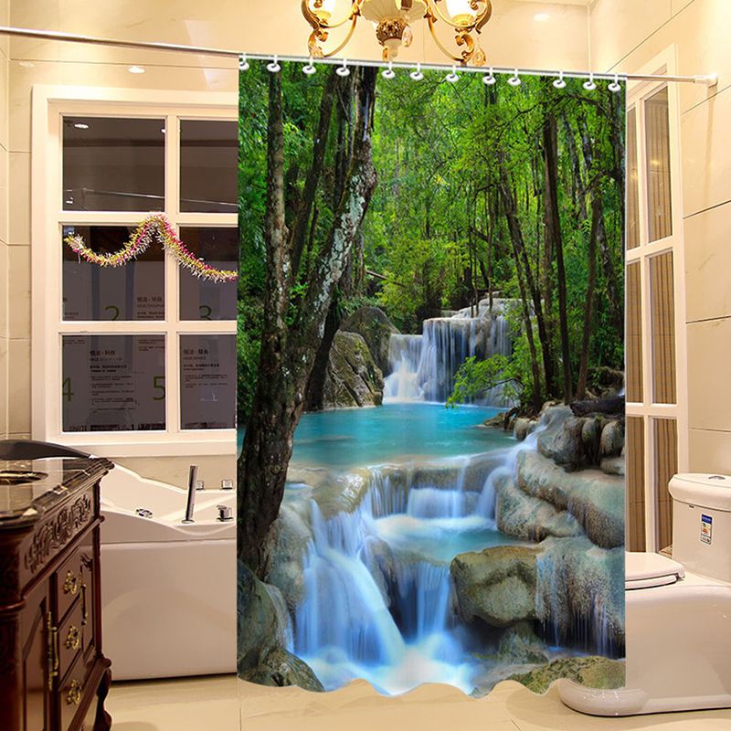 2021 Waterfalls Nature Scenery Shower Curtain Bathroom Waterproof