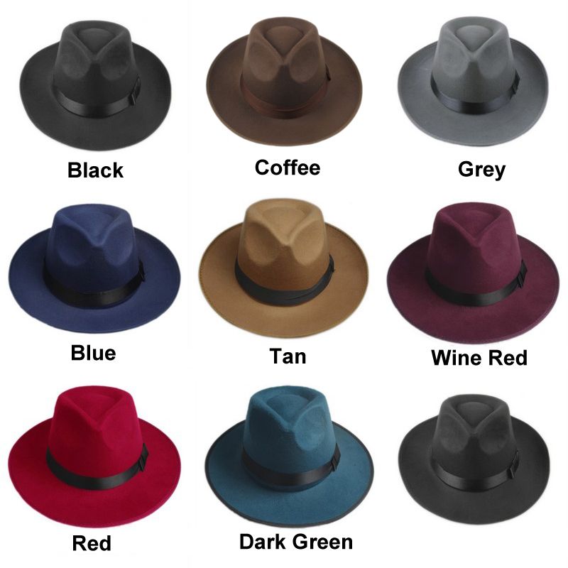 Men Women Hard Felt Hat Wide Brim Fedora Panama Hat Gangster Vintage Cap Pretty