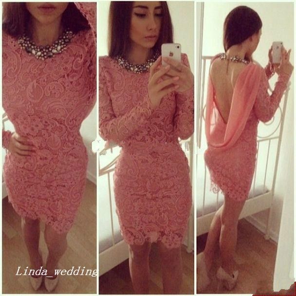 coral lace dress with sleeves