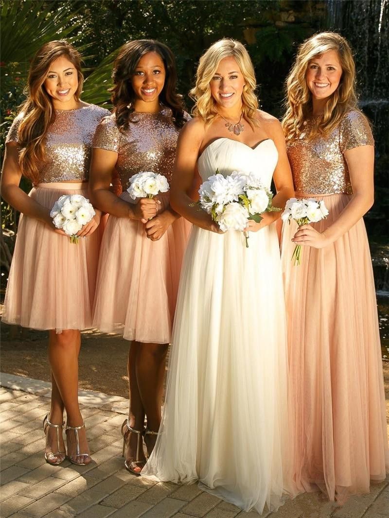 short gold bridesmaid dresses