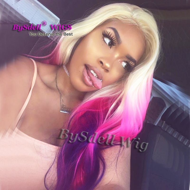 Loose Wave Blonde Ombre Rose Pink To Black Purple Color Lace Front Wig Heat Resistant Glueless Lace Front Wigs For Dark Skin Women Canada 2019 From