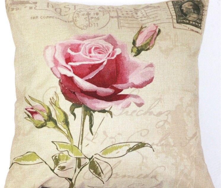 Single Pink Rose Petal Flowers Ink Sketches Jungle Arts Pillow