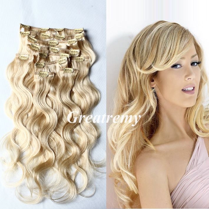 20inch 24inch Remy Clip Human Hair Extension 613 Body Wave Hair
